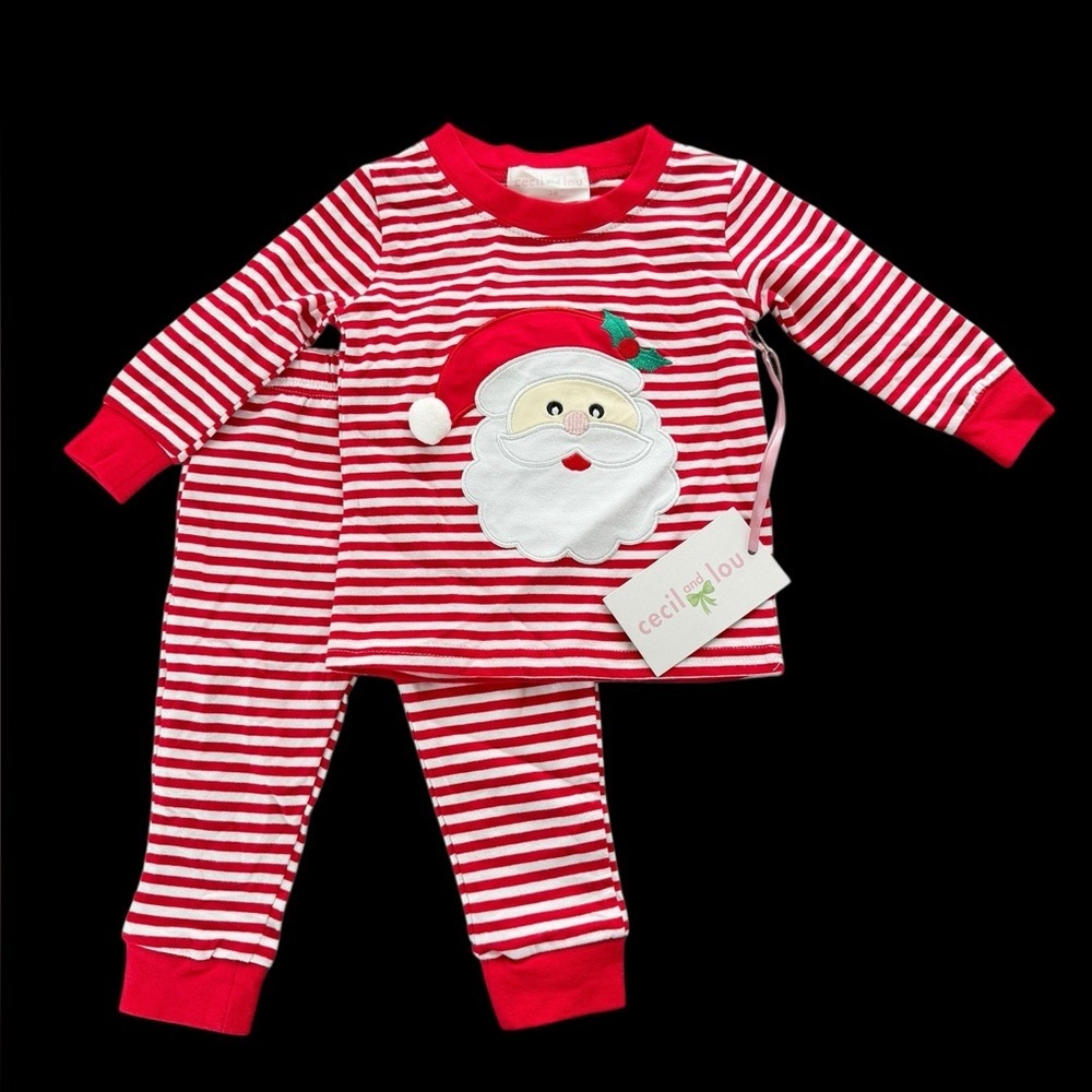 NWT Cecil and Lou Baby 3 Months Red‎ Striped Santa Claus Pajama Set Christmas